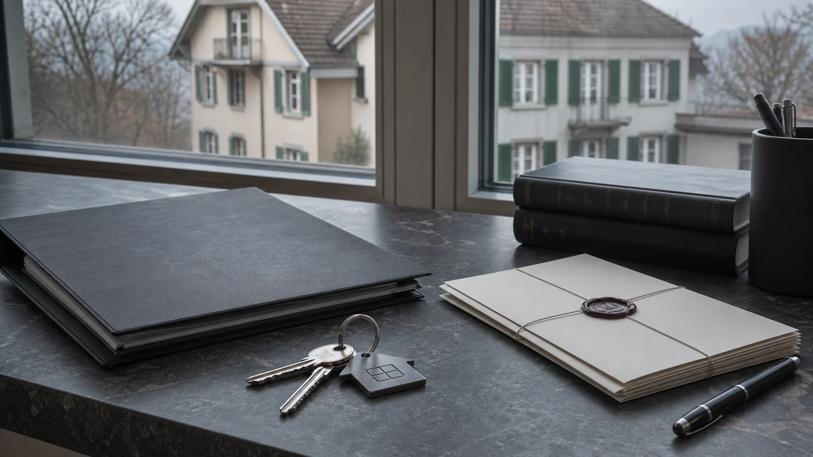 Dossier immobilier suisse préparé pour répudier une succession avec un bien immobilier